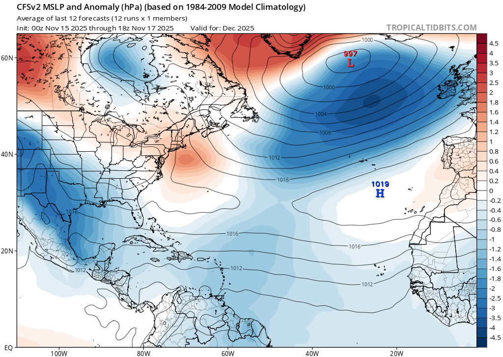 Também o modelo CFS mostra a tendência chuvosa, mas o anticiclone pode não andar demasiado longe, e é algo a acompanhar