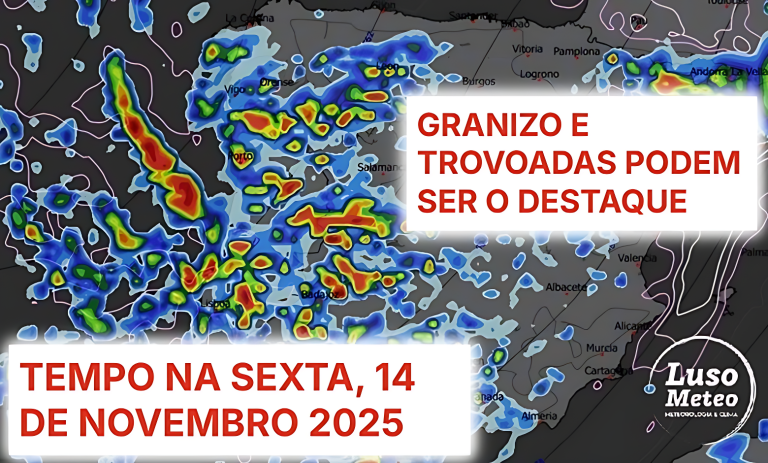 Depressão não dá tréguas, e o tempo na sexta traz-nos granizo, vento, trovoadas, e mais frio - pode até haver neve! Saiba a previsão para 14 de novembro de 2025