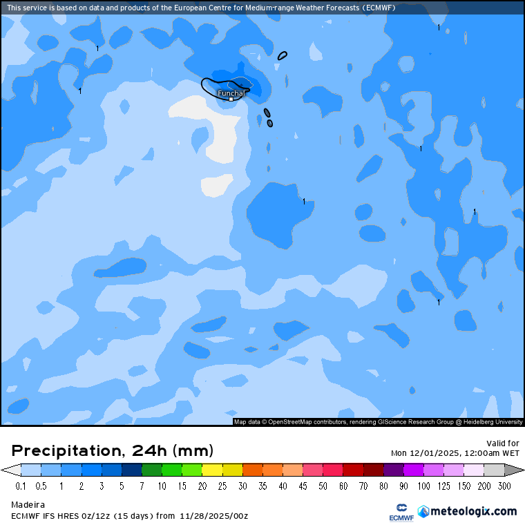 Chuva total na Madeira prevista para este domingo