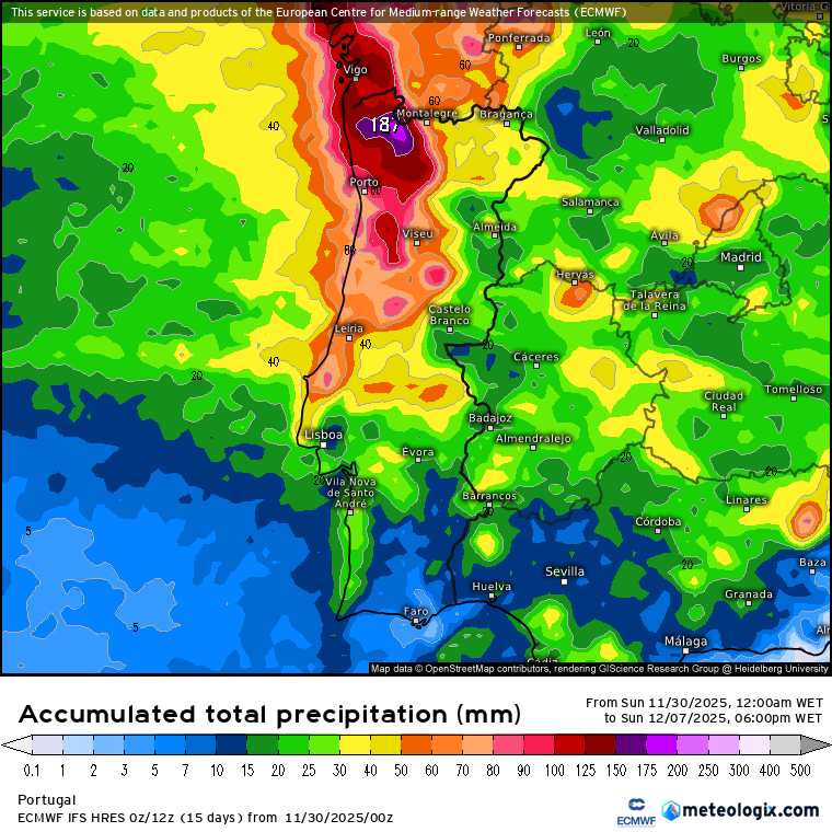 Três perturbações do jato polar, depressões, e o anticiclone a recuar - o tempo esta semana, 1 a 7 de dezembro fica marcado por chuva e frio, saiba os detalhes para a sua região! O modelo ECMWF insiste que será uma semana chuvosa especialmente a Norte - aliás, a confirmar as previsões, mais de 50% da chuva normal para este mês cai já nos primeiros 7 dias!