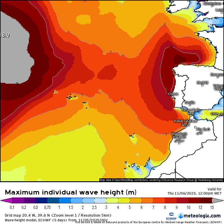 Ondas máximas potencialmente superiores a 8 metros!