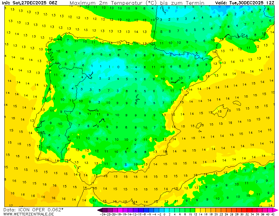 Sincelo é o fenómeno meteorológico que irá marcar o fim do ano - previsão do tempo na segunda e terça, dias 29 e 30 de dezembro Temperaturas previstas ao meio dia de terça-feira - bem frio!