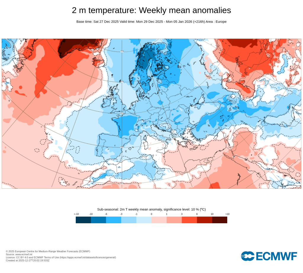 Depressão complexa traz chuva e vento forte no início do ano - bloqueio quebrado? - previsão do tempo esta semana, 29 de dezembro a 4 de janeiro de 2026 Temperaturas praticamente dentro da média nos Açores esta semana, assim como na Madeira. Mais frio, claramente, no Continente