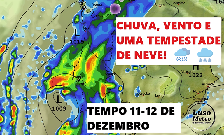 Chuva por vezes forte em todo o país, vento e uma tempestade de neve na Serra da Estrela a partir da noite desta quinta-feira - mau tempo no mar - saiba como seguirá o tempo em Portugal!