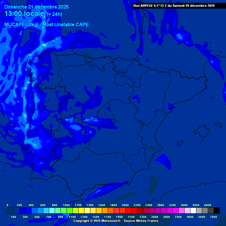 Instabilidade - CAPE, energia convectiva, segundo o modelo ARPEGE - Meteociel