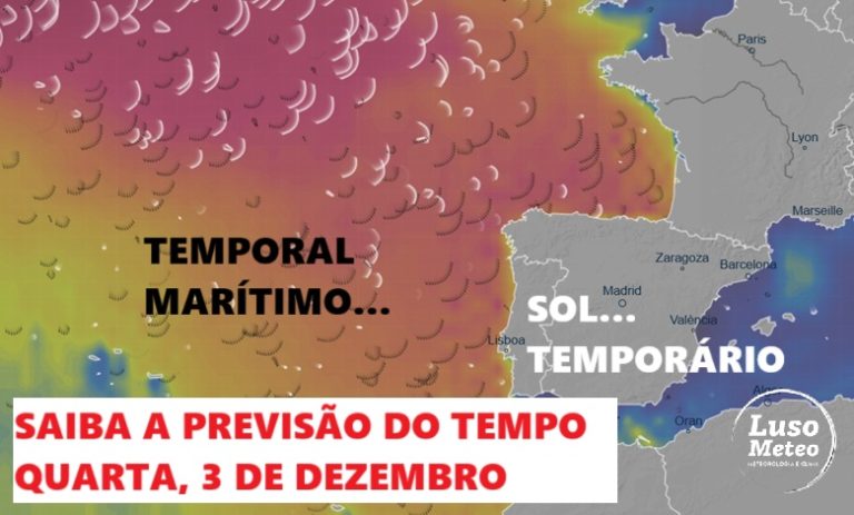 Regressa o tempo seco, e o sol... com um forte temporal Atlântico... e mudanças à espreita, de novo - saiba a previsão do tempo na quarta, 3 de dezembro de 2025