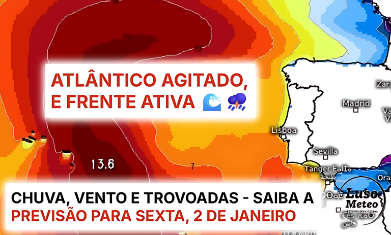 Chuva, trovoadas e possibilidade de fenómenos de vento extremo - assim deve ser o tempo na sexta, 2 de janeiro de 2026 - saiba a previsão completa!