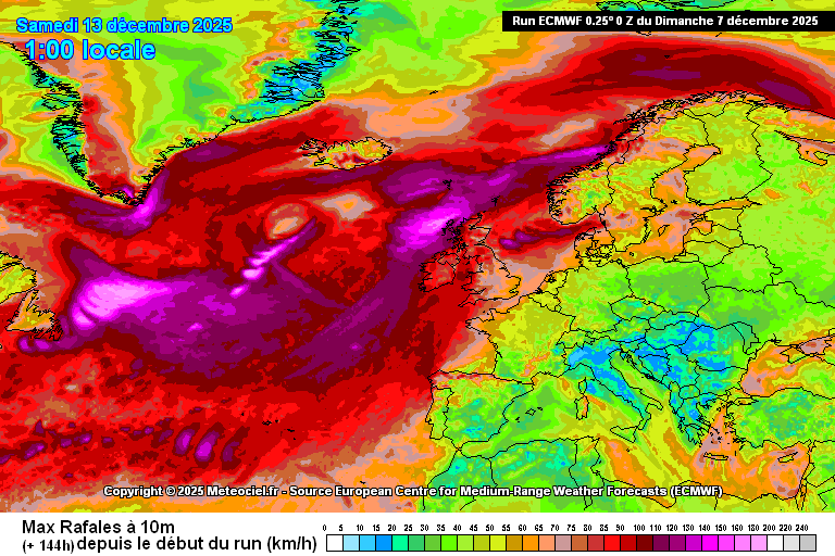 Ventos máximos previstos esta semana - corredor de tempestades um pouco mais a Norte, felizmente afastado pelo anticiclone. Açores com impacto mais direto, contudo