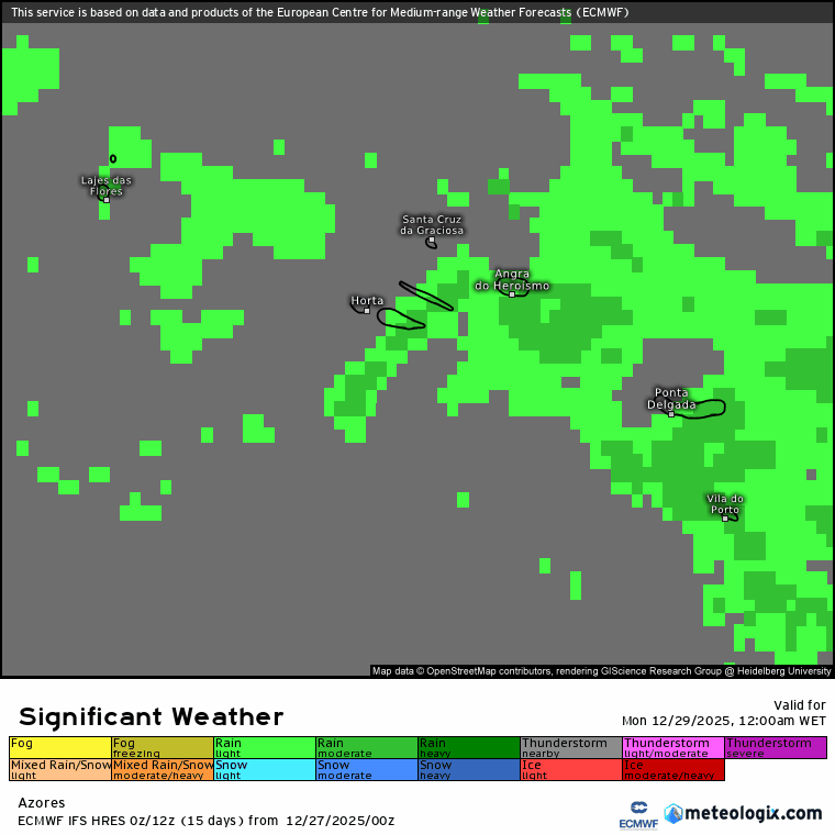 Sincelo é o fenómeno meteorológico que irá marcar o fim do ano - previsão do tempo na segunda e terça, dias 29 e 30 de dezembro Evolução de aguaceiros nos Açores ao longo do dia de segunda-feira