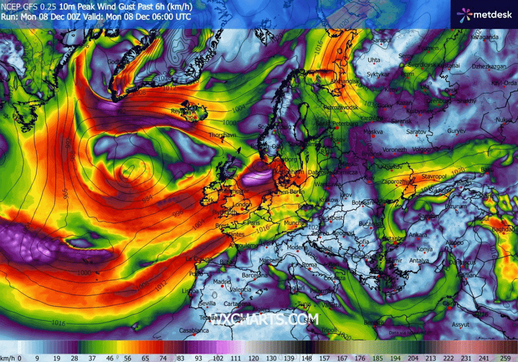 Tempestade traz vento acima de 100km/h a Portugal entre segunda e terça-feira - Depressão "Bram"? - Saiba a previsão para a sua região, e a evolução para o Norte da Europa Vento forte - evolução prevista entre segunda e terça-feira