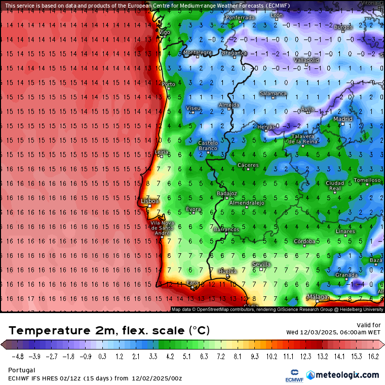 Temperaturas previstas ao início da manhã - bem frio!