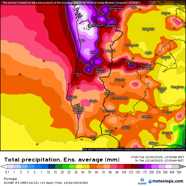 Este poderá ser o dezembro com mais chuva de sempre!? Corredor de depressões deverá afetar Portugal de forma sucessiva - Previsão mensal dezembro de 2025 Previsão Mensal dezembro de 2025 - Muita chuva, com acumulado total na primeira quinzena a superar 400l\m2 na previsão EPS