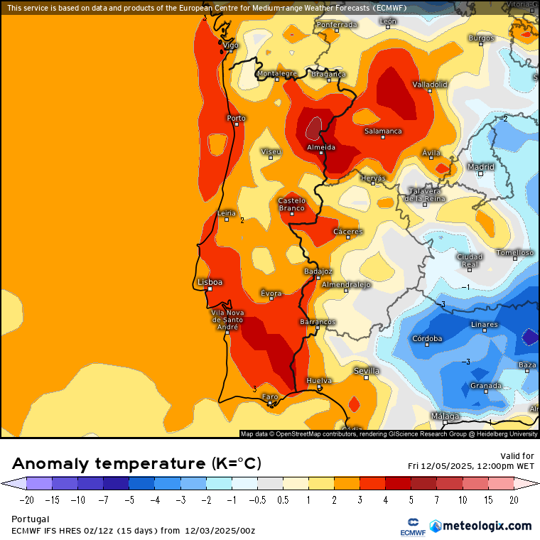 Adeus frio! Subida das temperaturas nos próximos dias, com muita humidade do Atlântico - saiba como estará o tempo na quinta e sexta - 4 e 5 de dezembro Temperaturas acima da média - é esta a previsão ECMWF-IFS para os próximos dias
