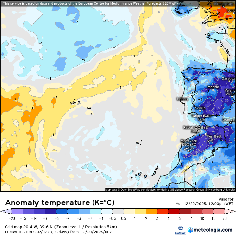Depressões retrógradas a caminho - e a chuva não pára - previsão do tempo na segunda, 22 de dezembro 2025 Temperaturas acima da média nos Açores, mais baixas em Portugal Continental