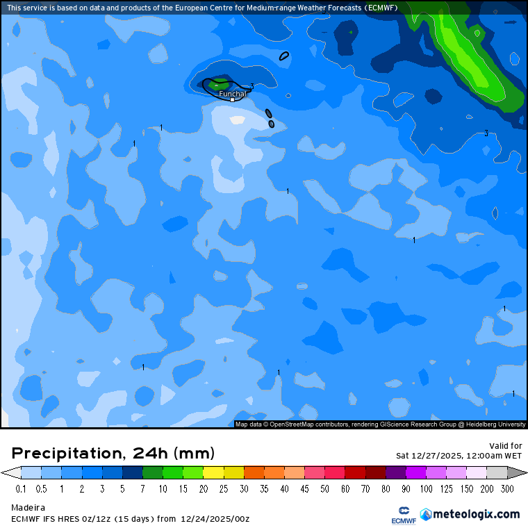 Bolsa de frio polar, e temperaturas até 5ºC negativos - mas pode chegar chuva a algumas regiões - a neve surpreenderá como em 2009? Saiba a previsão do tempo na sexta, 26 de dezembro 2025 Precipitação total prevista para dia 26 - previsão modelo Europeu IFS-ECMWF