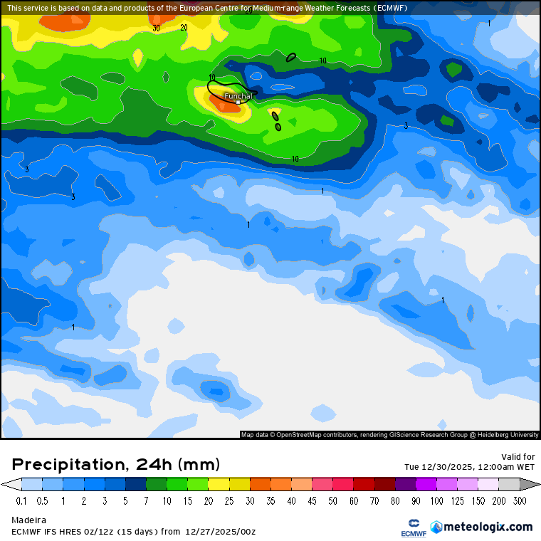 Sincelo é o fenómeno meteorológico que irá marcar o fim do ano - previsão do tempo na segunda e terça, dias 29 e 30 de dezembro Precipitação total prevista para segunda, modelo ECMWF