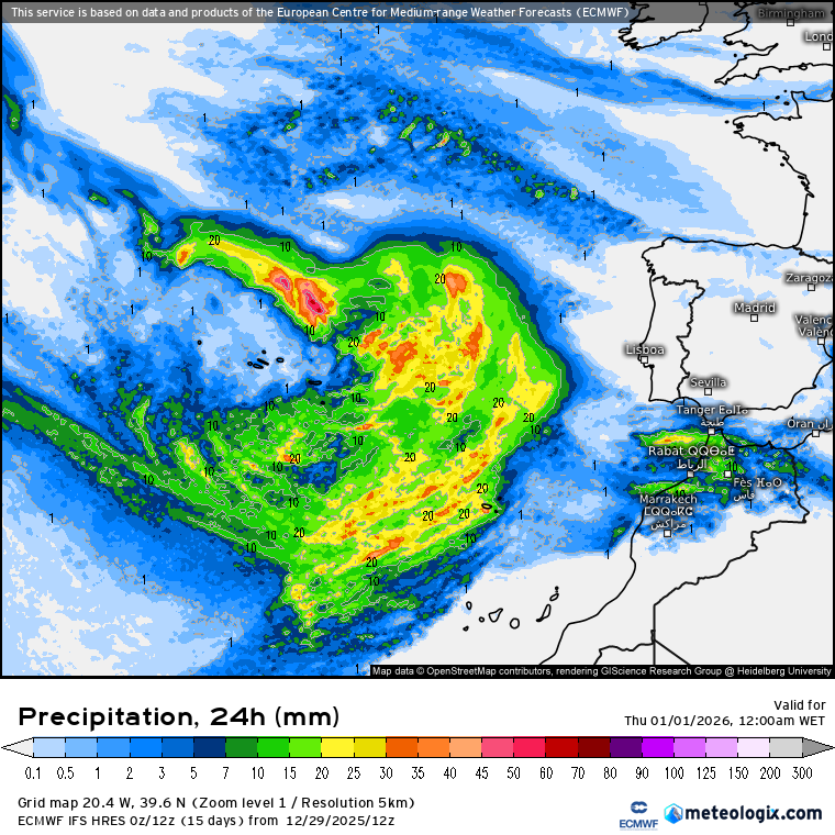 Depressão Francis - Tempo na passagem de ano e Ano Novo em Portugal - Frio, e chuva em algumas regiões - saiba as previsões completas para 31 dezembro e 1 de janeiro Precipitação total prevista para dia 31 de dezembro, segundo o modelo Europeu