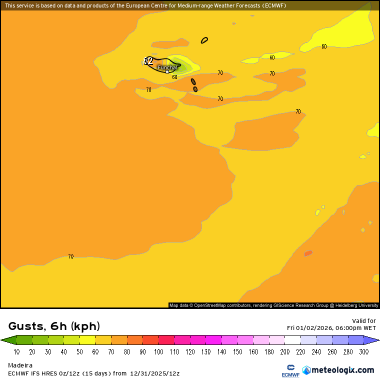Tempo ventoso e instável no arquipélago da Madeira no dia 2 de janeiro