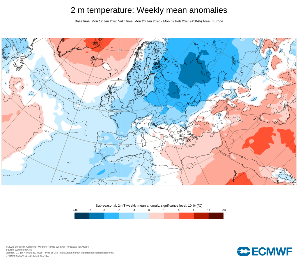 Fim de janeiro (26 a 2 de fevereiro) com muito frio na Europa - previsão ECMWF