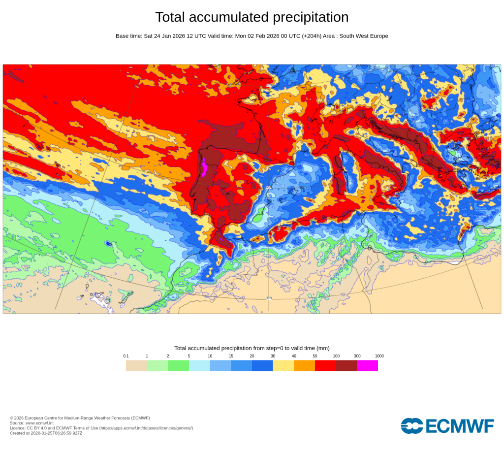 "Rios" de chuva, com o jato polar ativo e ciclones constantes no Atlântico - é esta a previsão do tempo esta semana, 26 de janeiro a 1 de fevereiro Quantidades de chuva impressionantes - o tempo esta semana em Portugal...