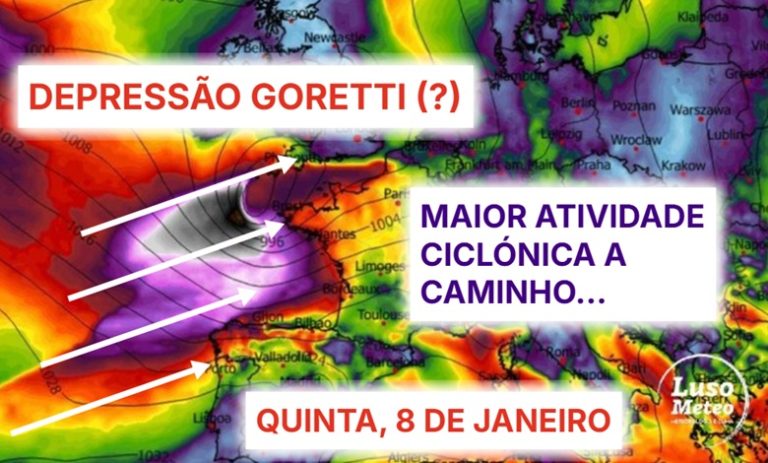 Ciclogénese explosiva (Depressão Goretti?) afeta Europa Ocidental, e Portugal recebe mais chuva e vento – saiba a previsão do tempo na quinta, 8 de janeiro, e como estará na sua região! Ciclogénese explosiva (Depressão Goretti?) afeta Europa Ocidental, e Portugal recebe mais chuva e vento - saiba a previsão do tempo na quinta, 8 de janeiro, e como estará na sua região!