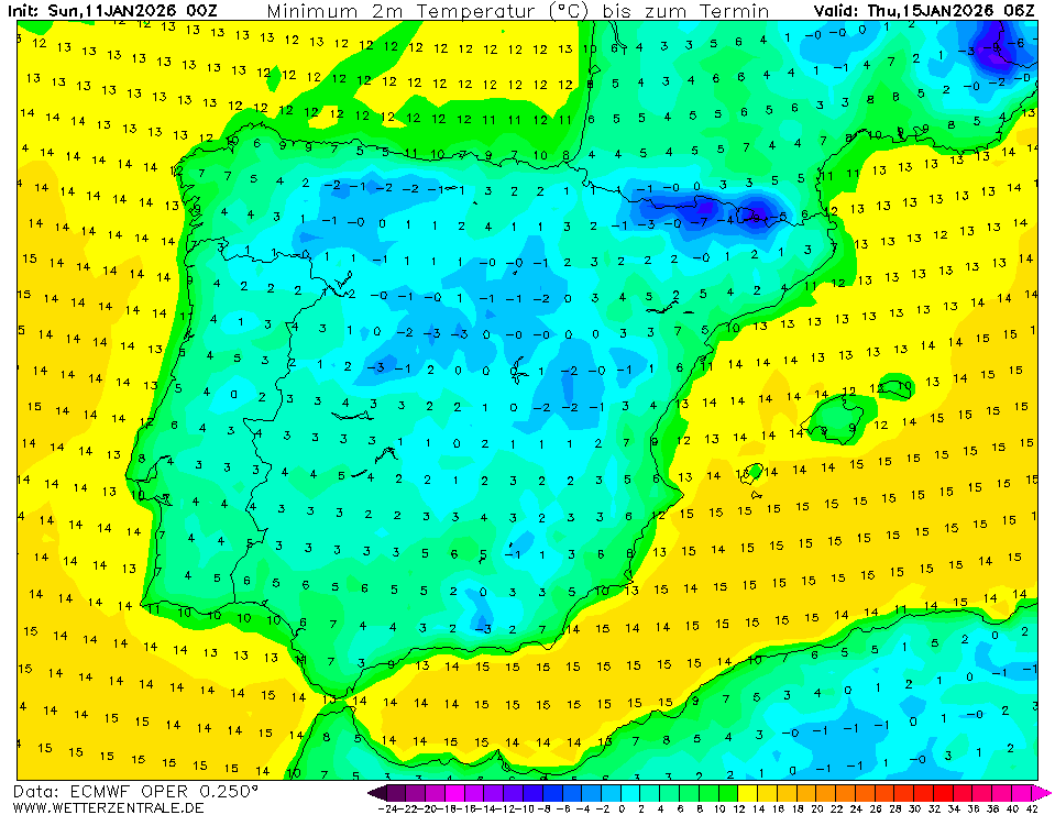 Temperaturas mais baixas na quinta-feira, segundo a previsão ECMWF - geadas prováveis em vários locais!