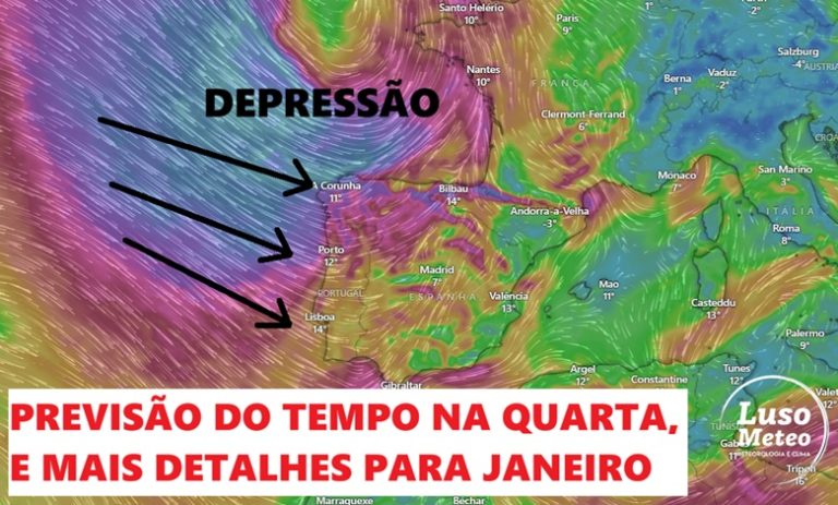 Depressão marca o tempo na quarta, 21 de janeiro em Portugal, mas as temperaturas sobem bastante – saiba as regiões onde vai haver mais chuva e vento – previsão meteorológica completa Depressão marca o tempo na quarta, 21 de janeiro em Portugal, mas as temperaturas sobem bastante - saiba as regiões onde vai haver mais chuva e vento - previsão meteorológica completa