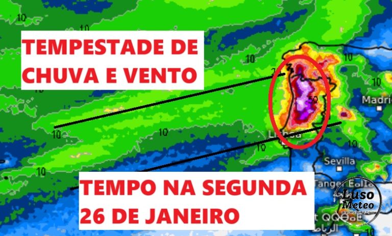 Mau tempo – Nova tempestade (Joseph?) afeta o tempo na segunda em Portugal – 26 de janeiro- podem cair 150mm de chuva, e o vento pode ultrapassar 100km/h – saiba como estará na sua região Mau tempo - Nova tempestade (Joseph?) afeta o tempo na segunda em Portugal - 26 de janeiro- podem cair 150mm de chuva, e o vento pode ultrapassar 100km/h - saiba como estará na sua região