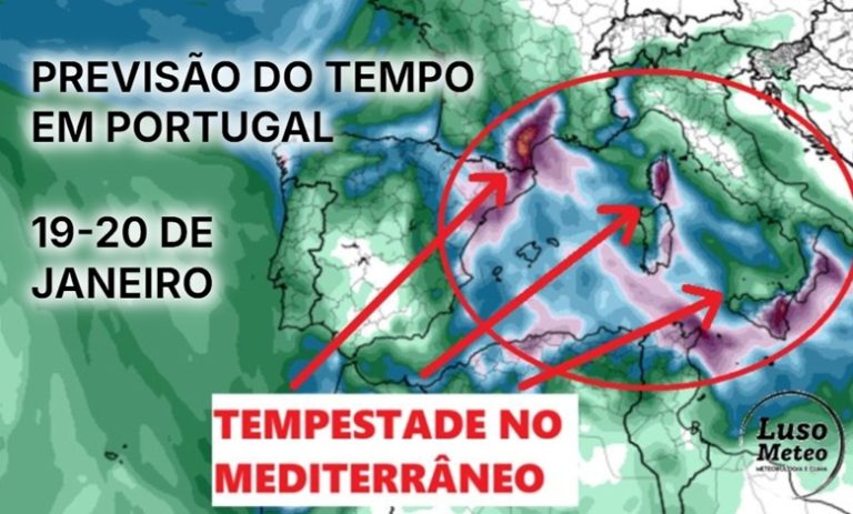 Tempestade no Mediterrâneo, com alta pressão a formar-se sobre a Escandinávia – saiba como estará o tempo em Portugal nos dias 19 e 20 de janeiro de 2026 Tempestade no Mediterrâneo, com alta pressão a formar-se sobre a Escandinávia - saiba como estará o tempo em Portugal nos dias 19 e 20 de janeiro de 2026