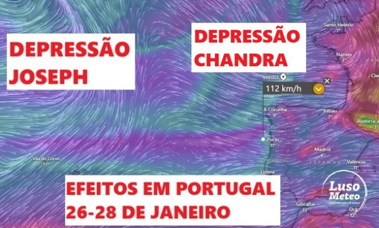 Depressão Chandra e depressão Joseph - Os efeitos expectáveis em Portugal destas novas tempestades Atlânticas nomeadas pelo IPMA e MetOffice - 26-28 de janeiro de 2026