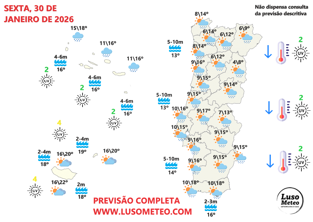 A chuva não dá tréguas, e continua a cair persistentemente - várias frentes associadas a perturbações do jato polar - tempo na quinta e sexta - 29 e 30 de janeiro Tempo na sexta, 30 de janeiro de 2025