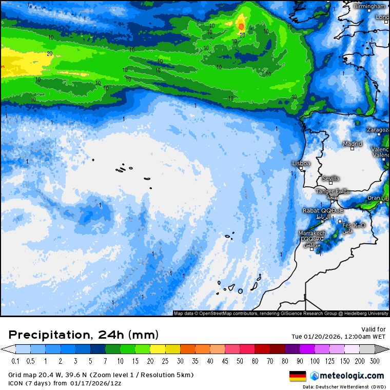 Tempestade no Mediterrâneo, com alta pressão a formar-se sobre a Escandinávia - saiba como estará o tempo em Portugal nos dias 19 e 20 de janeiro de 2026 Precipitação a Norte dos arquipélagos, sem precipitação significativa nos arquipélagos