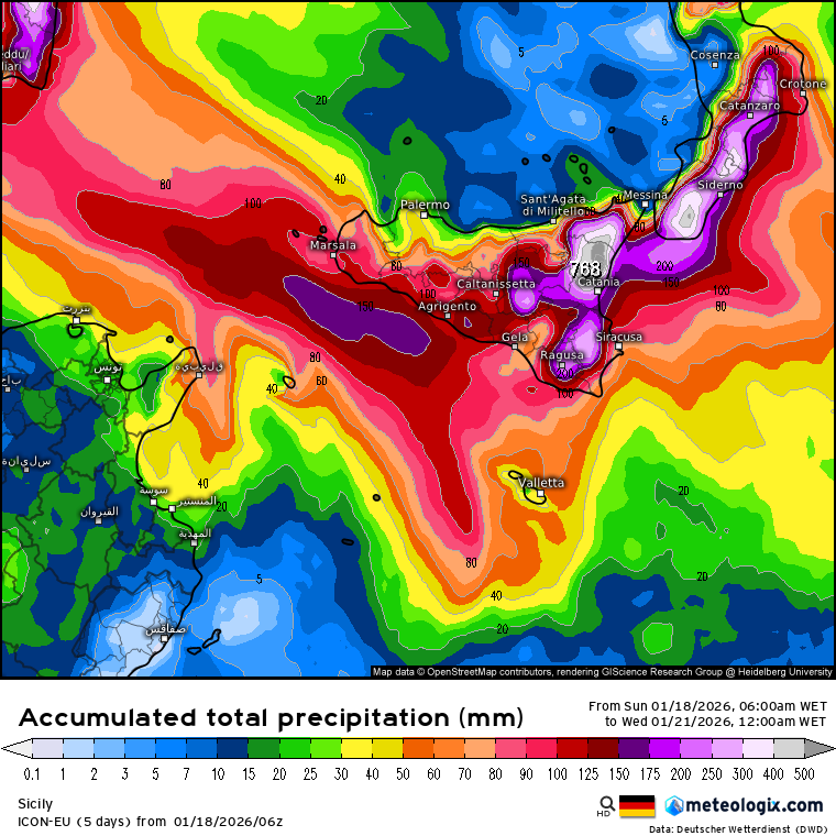 Quase 800l\m2 de precipitação segundo o modelo ICON-EU em 2 dias - impressionante... Efeitos da tempestade Harry