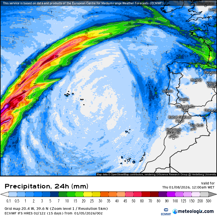 Chuva prevista pelo modelo ECMWF-IFS 