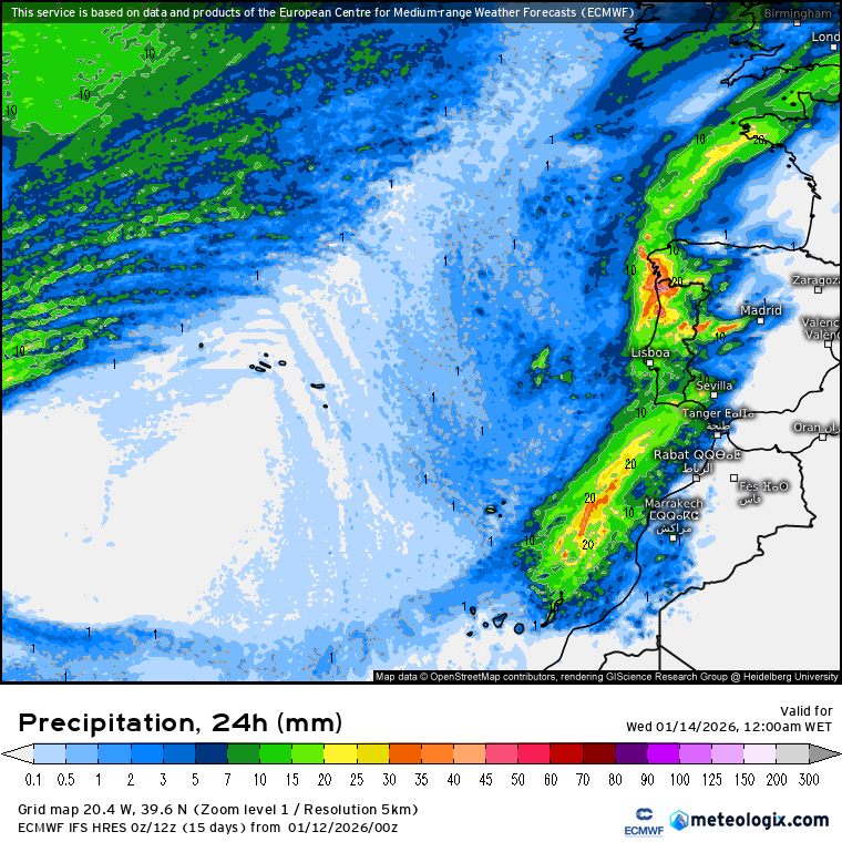 Madrugada será de condições atmosféricas adversas em boa parte do país - como será, depois, o tempo na terça, 13 de janeiro? Saiba a nossa previsão completa! Precipitação total prevista - terça, 12 de janeiro de 2026