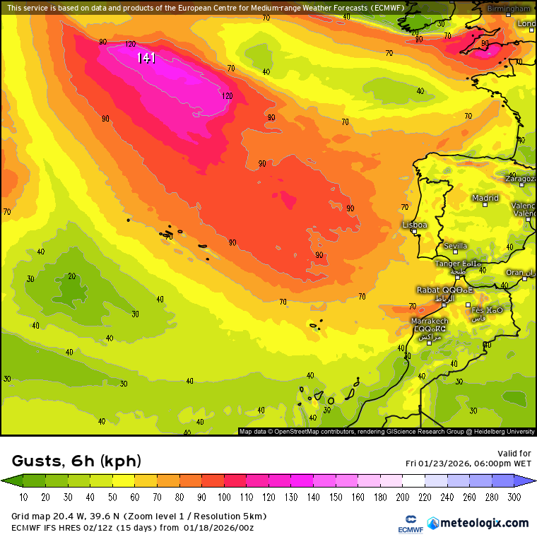 Temporais Atlânticos, anomalia térmica, e um forte nevão devem marcar o tempo esta semana, 19 a 25 de janeiro de 2026 - se está farto de frio e chuva, temos más notícias... Vento forte no Atlântico, que poderá vir a afetar os Açores entre quinta e sábado, de Noroeste - frio!
