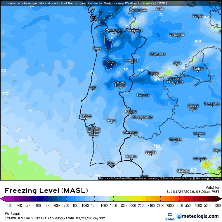 Quer saber onde vai nevar em Portugal? A nossa previsão diz-lhe tudo o que precisa de saber sobre o grande nevão nos dias 23-24 de janeiro! Ponto de congelação - altitude a que se encontram os 0ºC, e é mais fácil acumular, pontualmente nos 600 metros. Contudo é acima de 800-1000 que a acumulação será extraordinária!