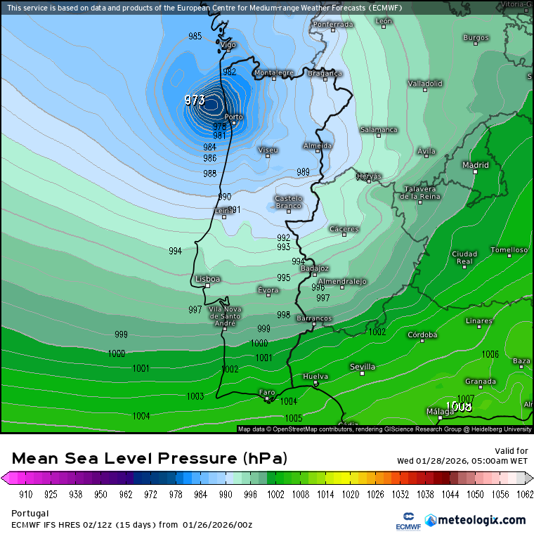 Depressão Chandra - Frente fria com ventos de 100km/h na noite desta segunda-feira, trovoadas e neve depois, e "sting-jet" na quarta-feira? Entenda o que significa, e a previsão atual Previsões do modelo Europeu sugerem uma situação de vento muito severo na quarta-feira