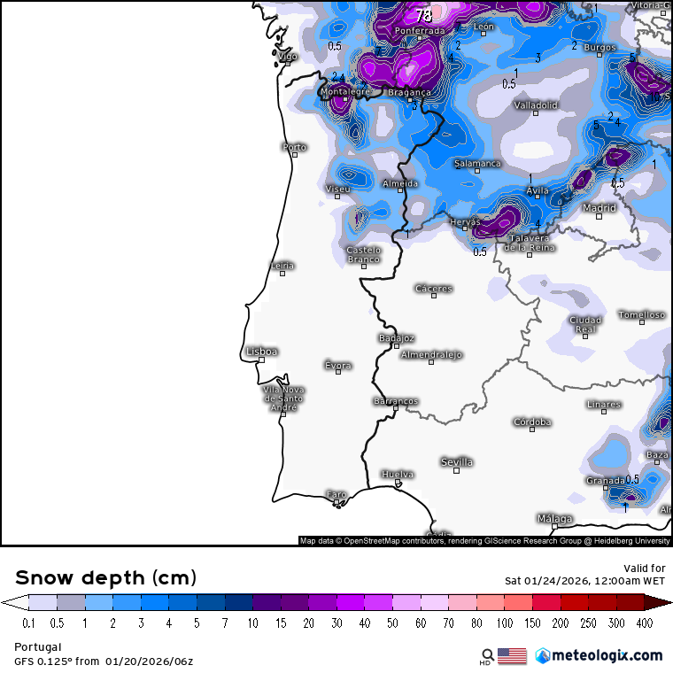 Tempestade de neve a começar na sexta - previsão GFS