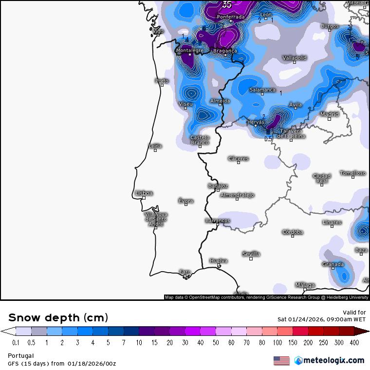 Temporais Atlânticos, anomalia térmica, e um forte nevão devem marcar o tempo esta semana, 19 a 25 de janeiro de 2026 - se está farto de frio e chuva, temos más notícias... Grande nevão previsto pelos modelos - 20-30cm possíveis em alguns locais acima de 800 metros, com neve pontualmente em locais mais baixos!