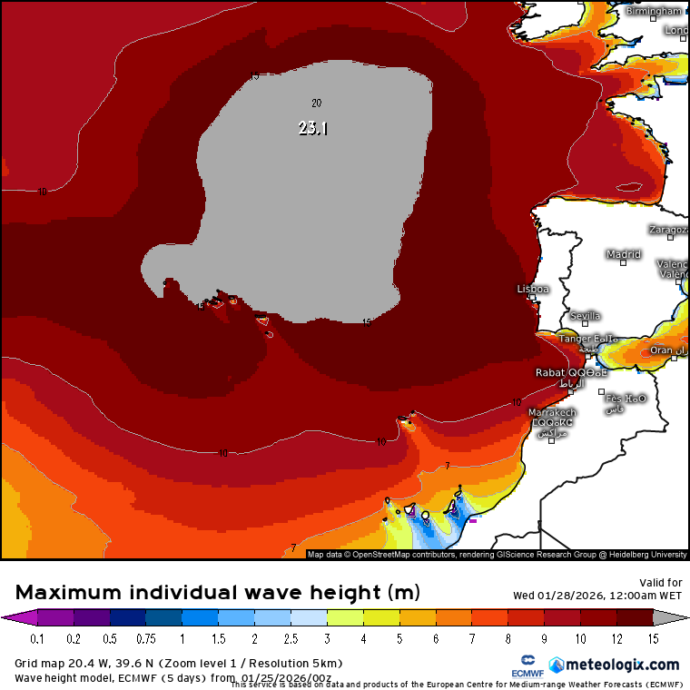 Vagas de 15-18 metros nos Açores e 10-12 metros em Portugal Continental na terça-feira