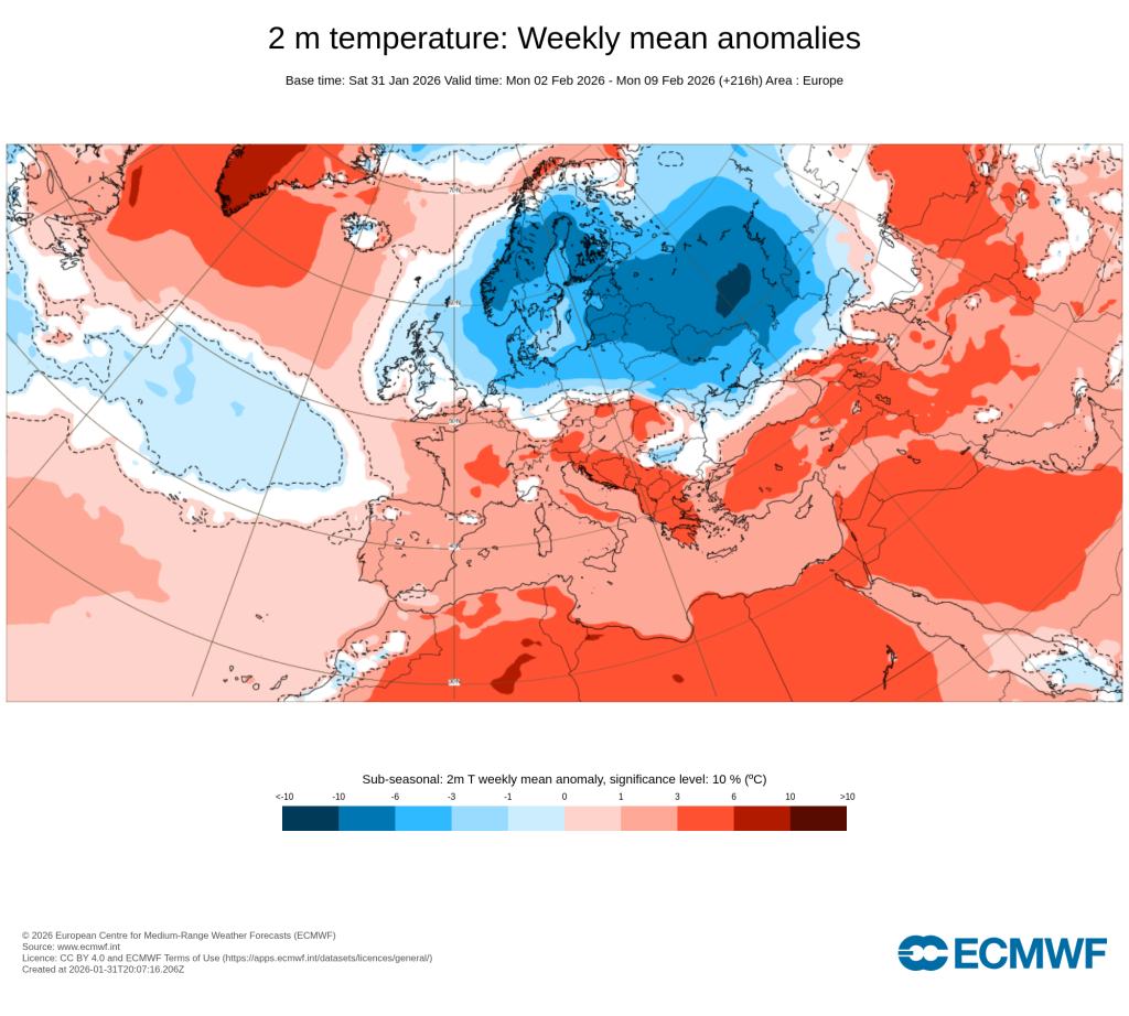Previsão do tempo esta semana - chuvas potencialmente catastróficas, vento e trovoadas - risco extremo em Portugal entre 2 a 8 de fevereiro Temperaturas geralmente acima da média em Portugal Continental e Madeira, e abaixo da média nos Açores