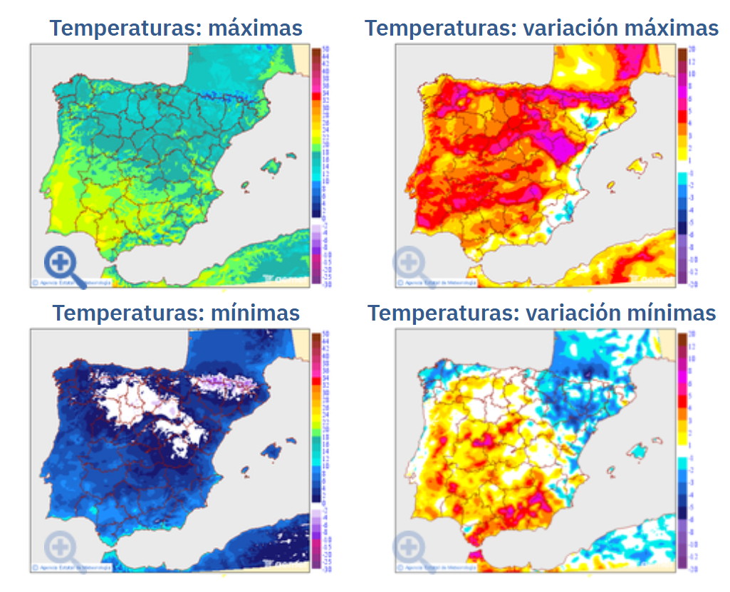 Temperaturas até 25ºC e muito sol, num fim-de-semana Primaveril - aproveite, não dura muito - tempo no fim-de-semana 21-22 de fevereiro Subida clara das temperaturas, mas com noite ainda fresca - cartas de previsão AEMET