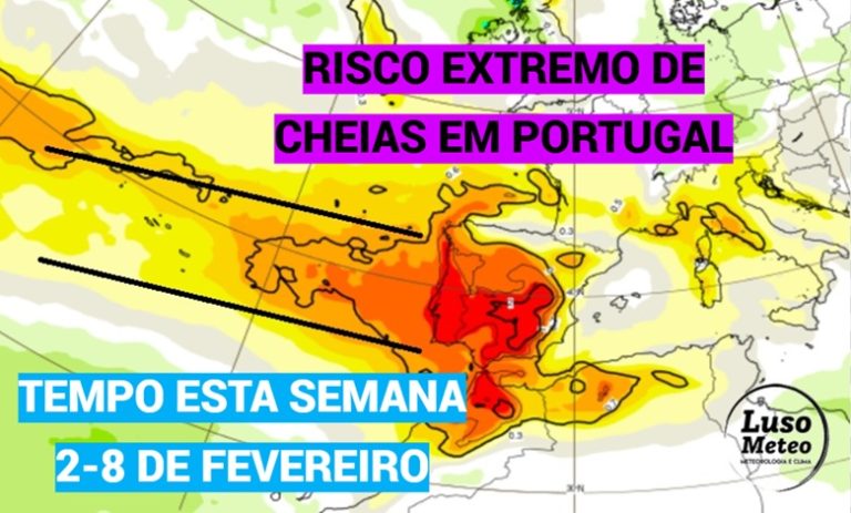 Previsão do tempo esta semana – chuvas potencialmente catastróficas, vento e trovoadas – risco extremo em Portugal entre 2 a 8 de fevereiro Previsão do tempo esta semana - chuvas potencialmente catastróficas, vento e trovoadas - risco extremo em Portugal entre 2 a 8 de fevereiro