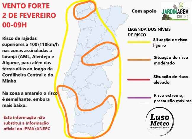 Madrugada de mau tempo em Portugal - frente fria deve trazer ventos fortes, chuva forte e trovoadas - saiba quais as regiões mais afetadas (2 de fevereiro) Mau tempo na madrugada de segunda-feira - risco meteorológico devido ao vento forte