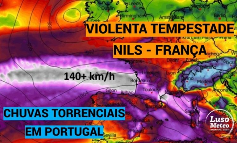 Tempestade Nils leva rajadas de 150km/h a França, e chuvas torrenciais a Portugal - prossegue o "comboio de tempestades" no Atlântico - dias 11-12 de fevereiro