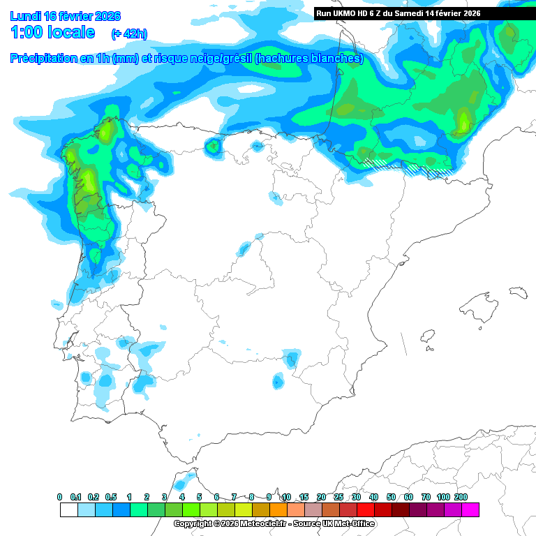Evolução da precipitação prevista para esta segunda, previsão UK MetOffice