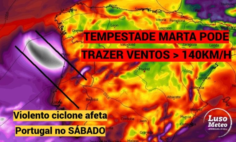 Tempestade Marta – Ciclone muito intenso, com rajadas superiores a 140km/h e chuva torrencial no sábado – saiba como estará na sua região Tempestade Marta - Ciclone muito intenso, com rajadas superiores a 140km/h e chuva torrencial no sábado - saiba como estará na sua região