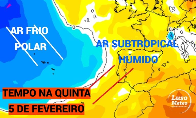 Tempo na quinta, 5 de fevereiro – Rio atmosférico, vento forte e ondas gigantes – pico da depressão Leonardo em Portugal, com risco extremo de cheias Tempo na quinta, 5 de fevereiro - Rio atmosférico, vento forte e ondas gigantes - pico da depressão Leonardo em Portugal, com risco extremo de cheias