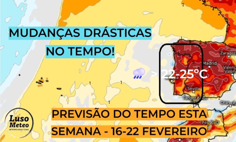 Alteração drástica – Sol e temperatura perto de 25ºC depois de uns dias com chuva e vento – vem aí a Primavera? – saiba a previsão do tempo esta semana, 16 a 22 de fevereiro Alteração drástica - Sol e temperatura perto de 25ºC depois de uns dias com chuva e vento - vem aí a Primavera? - saiba a previsão do tempo esta semana, 16 a 22 de fevereiro